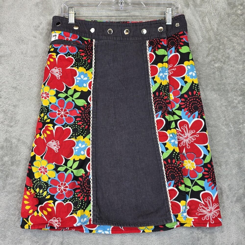 Tony Reversible Skirt Womens Gray Colorful Floral A-Line Wrap Snap Waist Boho